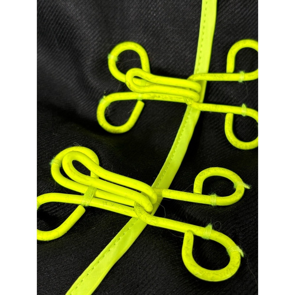 Love Moschino Blazer Womens 2 Black Neon Piping Military Linen Jacket Hooks - Picture 8 of 11